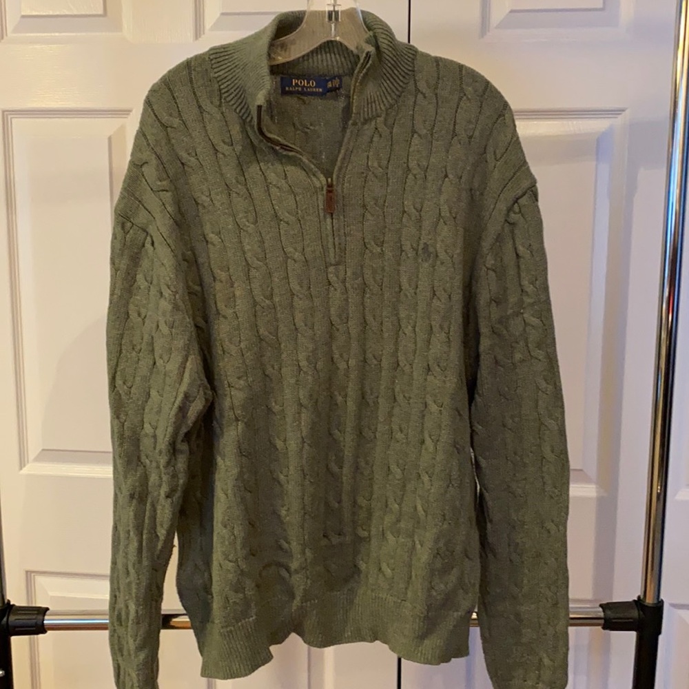 Mens Polo Cable V  Neck Sweater